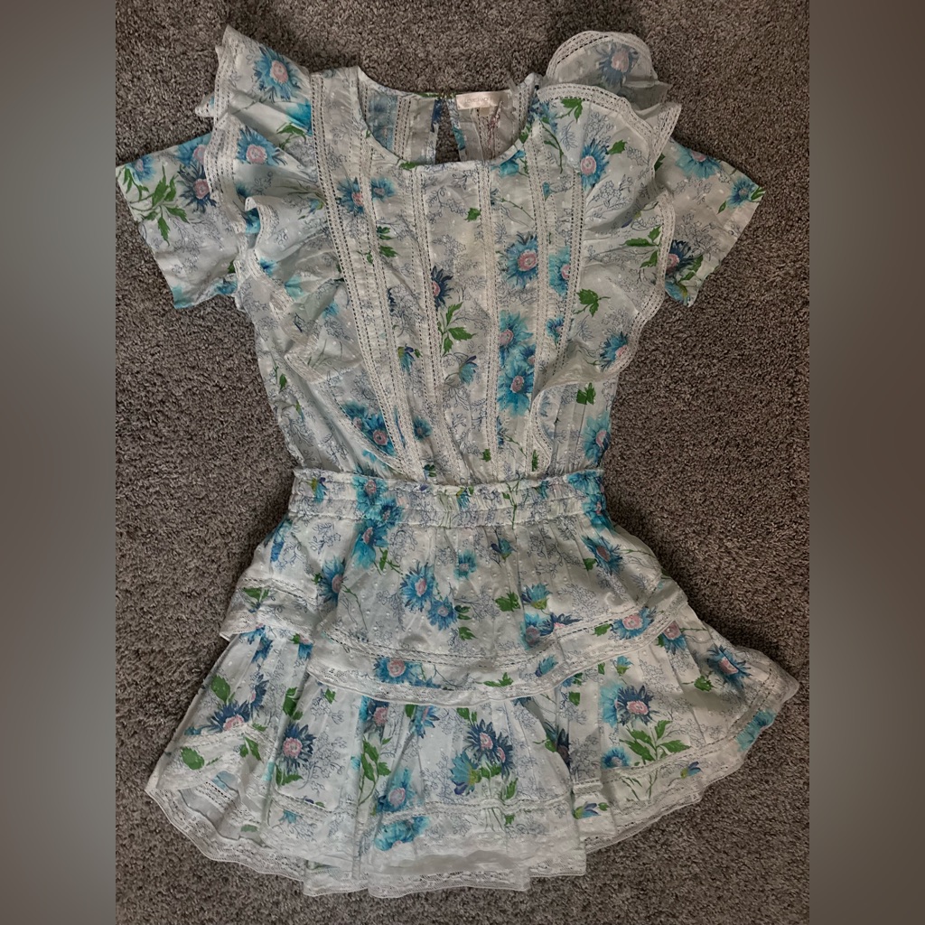 Loveshackfancy Blue And Green Floral Lace Dress/Romper